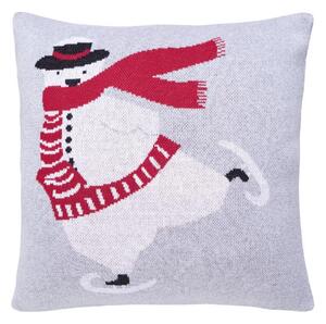 Pletený povlak DESIGN medvěd na bruslích šedočervená 45 x 45 cm