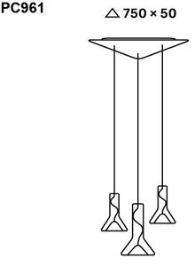 Brokis PC00961_007 Whistle set, závěsné svítidlo, foukané čiré sklo/měď, 3x10W LED GX53 2700K stmívatelné, prům. 75cm