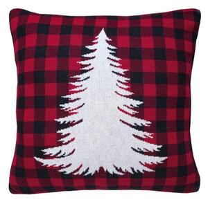 Pletený povlak DESIGN bílý strom+káro červenobílá 45 x 45 cm