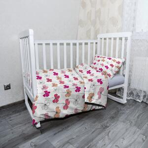 Sablio Mikroplyšové dětské povlečení do postýlky Růžové kvítí - 120x90 / 40x60