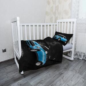 Sablio Mikroplyšové dětské povlečení do postýlky Mini sedan Černé pozadí - 120x90 / 40x60