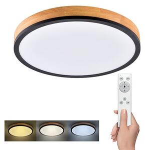 SOLIGHT LED stropní osvětlení s dálkovým ovládáním, 40W, 3300lm, kulaté, dřevo, 45cm