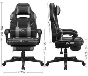 SONGMICS Herní židle nastavitelná, ergonomická, opěrka beder a hlavy, černá, šedá