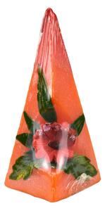 Svíčka pyramida červená s bordó kopretinou 14,5x6x6 cm