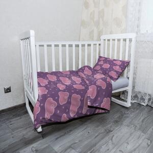 Sablio Mikroplyšové dětské povlečení do postýlky Růžové obláčky - 130x90 / 40x60