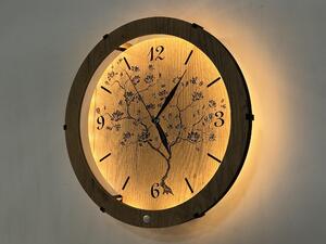 "Azalka" světelné hodiny 230V/12V/dub velikost svítidla/hodin: 31 cm