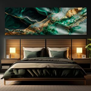 Obraz na plátně - Emeraldové pozlacené vlnky FeelHappy.cz Velikost obrazu: 60 x 20 cm