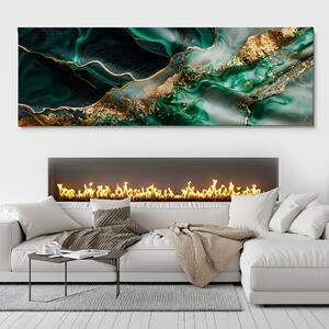Obraz na plátně - Emeraldové pozlacené vlnky FeelHappy.cz Velikost obrazu: 60 x 20 cm