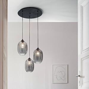 Fabas 3519-47-126 Infinity, černé závěsné svítidlo kov/kouřové sklo, 3xE27, průměr 58cm