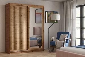 Šatní skříň s lamelami a zrcadlem 100 cm WARDERO - dub artisan