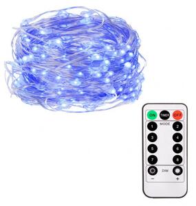 SPRINGOS LED řetěz Nano Profi 10,2 m, 100 LED, IP44, 8 světelných módů s ovladačem, 3x AA, modrá