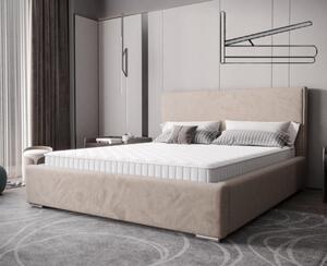 Nadčasová čalouněná postel v minimalistickém designu béžová 180 x 200 cm s úložným prostorem
