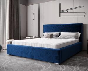 Nadčasová čalouněná postel v minimalistickém designu v modré barvě 180 x 200 cm s úložným prostorem
