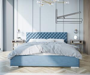 Exkluzivní čalouněná postel s prošívaným čelem v bledě modré barvě 180 x 200 cm s úložným prostorem