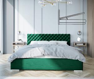 Exkluzivní čalouněná postel s prošívaným čelem v zelené barvě 180 x 200 cm s úložným prostorem