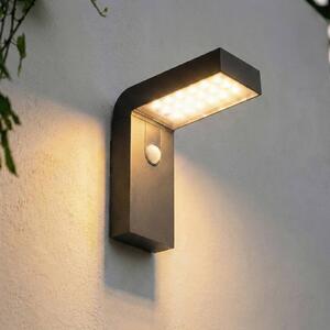 PRIOS Prios LED solární nástěnné světlo Aurino, černé, senzor, IP44, Černá, Hliník, Solární lampy