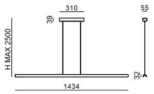 Linea Light 9814 Halfpipe_P, hliníkové závěsné lineární svítidlo, 42W LED 3000K, délka 143cm