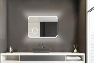 Koupelnové zrcadlo s osvětlením TALOS LED Harmony - 80 x 60 cm - podsvícené ambientní světlo - osvětlené toaletní zrcadlo 3x zvětšení digitální hodiny