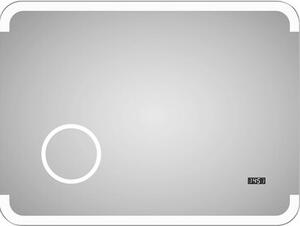 Koupelnové zrcadlo s osvětlením TALOS LED Harmony - 80 x 60 cm - podsvícené ambientní světlo - osvětlené toaletní zrcadlo 3x zvětšení digitální hodiny