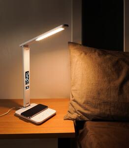 LED stolní lampička Immax KINGFISHER Qi bílá s bezdrátovým nabíjením Qi a USB