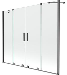 Mexen Velar Duo, 2-křídlová posuvná vanová zástěna 170 x 150 cm, 8mm čiré sklo, grafitový matný profil, 896-170-000-02-66
