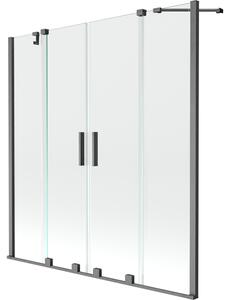 Mexen Velar Duo, 2-křídlová posuvná vanová zástěna 160 x 150 cm, 8mm čiré sklo, grafitový matný profil, 896-160-000-02-66