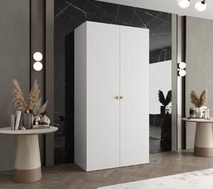 Elegantní šatní skříň CAITIR 1 100 cm - bílá / zlaté úchyty