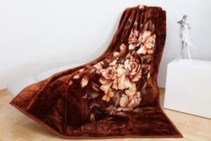 Teplá deka s květinovým potiskem hnědé barvy Šířka: 160 cm | Délka: 210 cm