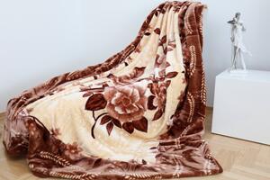 Teplá deka s květinovým potiskem hnědé barvy Šířka: 160 cm | Délka: 210 cm