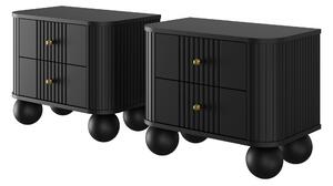 Set nočních stolků Vesper 56 cm - černá / zlaté úchytky / kulaté černé nohy