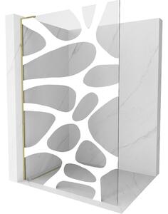 Mexen Kioto L, sprchová zástěna Walk-In 80 x 200 cm, 8mm čiré sklo bílý vzor, ​​zlatý lesklý profil, 800-080-103-50-97