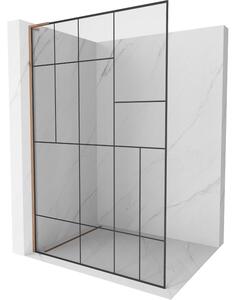 Mexen Kioto L, sprchová zástěna Walk-In 80 x 200 cm, 8mm čiré sklo černý vzor, ​​růžové zlato profil, 800-080-103-60-78