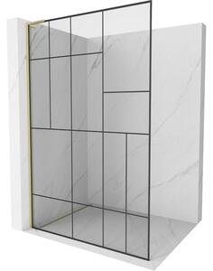 Mexen Kioto L, sprchová zástěna Walk-In 80 x 200 cm, 8mm čiré sklo černý vzor, ​​zlatý matný profil, 800-080-103-55-78
