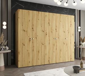 Elegantní šatní skříň CAITIR 1 250 cm - dub artisan / stříbrné úchyty