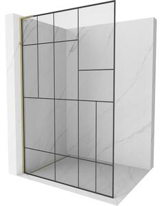 Mexen Kioto L, sprchová zástěna Walk-In 80 x 200 cm, 8mm čiré sklo černý vzor, ​​zlatý lesklý profil, 800-080-103-50-78