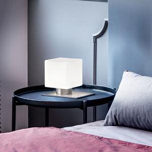 Fabas 3579-30-178 Zara, dotyková stolní lampa ve tvaru kostky satinovaný nikl/mléčné sklo, 1xG9 33W, výška 13cm