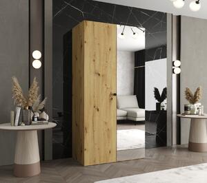 Zrcadlová šatní skříň CAITIR 2 100 cm - dub artisan / černý úchyt