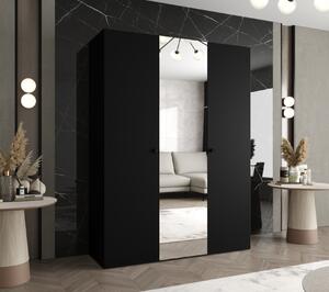 Zrcadlová šatní skříň CAITIR 2 150 cm - černá / černé úchyty