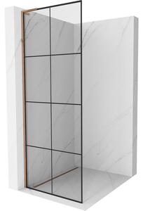 Mexen Kioto L, sprchová zástěna Walk-In 80 x 200 cm, 8mm čiré sklo černý vzor, ​​růžové zlato profil, 800-080-103-60-77