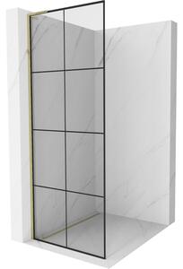 Mexen Kioto L, sprchová zástěna Walk-In 80 x 200 cm, 8mm čiré sklo černý vzor, ​​zlatý lesklý profil, 800-080-103-50-77