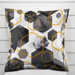 Biante Bavlněný povlak na polštář s lemem Sandra SA-568 Šedo-modrofialové mramorové hexagony na bílém 30 x 50 cm