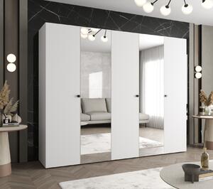 Zrcadlová šatní skříň CAITIR 2 250 cm - bílá / černé úchyty