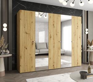 Zrcadlová šatní skříň CAITIR 2 250 cm - dub artisan / stříbrné úchyty