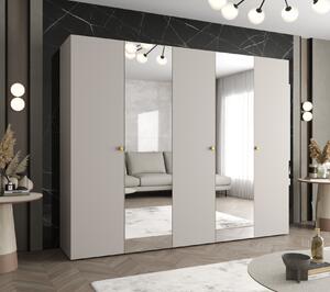 Zrcadlová šatní skříň CAITIR 2 250 cm - kašmír / zlaté úchyty
