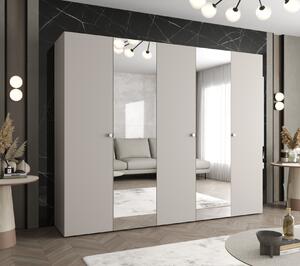 Zrcadlová šatní skříň CAITIR 2 250 cm - kašmír / stříbrné úchyty