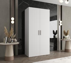 Prostorná šatní skříň HELMA 1 100 cm - bílá / stříbrné úchyty