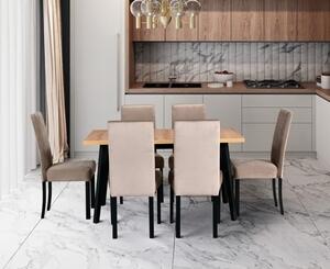 Jídelní sestava DX13 odstín lamina (deska stolu) grandson, odstín dřeva (židle + nohy stolu) bílá, potahový materiál látka