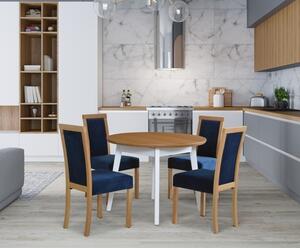 Jídelní sestava DX 14 odstín dřeva (židle + nohy stolu) bílá, odstín dýha/MDF (deska stolu) bílá, potahový materiál látka