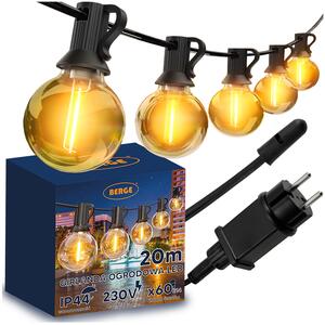 BERGE LED zahradní girlanda - světelný řetěz - 20m - 60x žárovka G40 - 230V