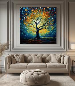 Obraz na plátně - Strom života barevná noční světýlka FeelHappy.cz Velikost obrazu: 40 x 40 cm